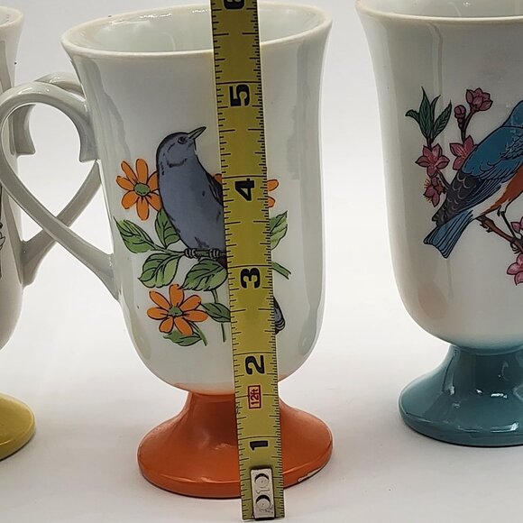 Vintage Fred Roberts Bird Mugs Footed Coffee Tea Cups Set of 5 Japan MCM - Picture 13 of 16